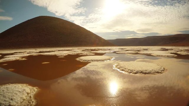 Panorama Meke Lake Ginger Salt Water With Reflections of Sky Sunny Day