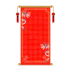 Chinese Dragon on the Red Asian Scroll
