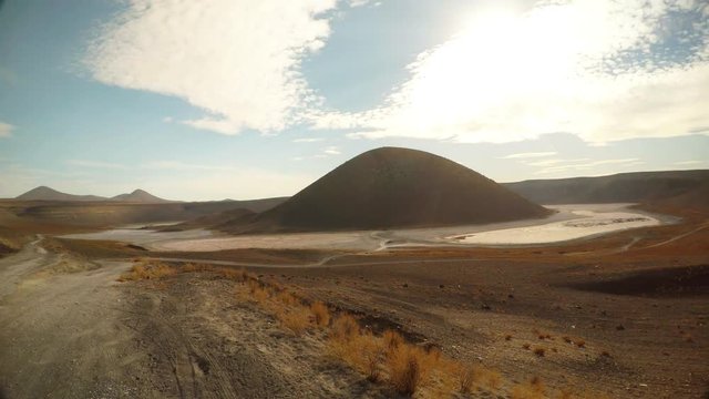 Panorama Meke Lake Bottom View Many Volcanos Around Karapinar Turkey Sunny Day