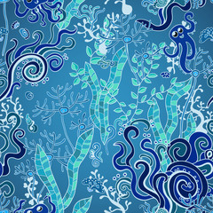 Vector underwater seaweed seamless pattern © Pictulandra