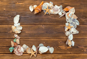 Beach accessories on wooden board