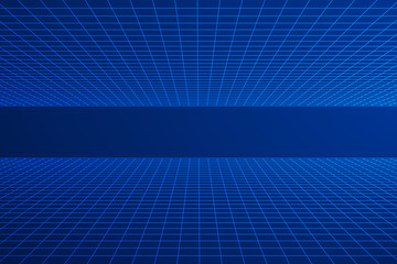 Grid plane with horizont line. Abstract background made in 80s vintage style. Vector illustration for your graphic design.