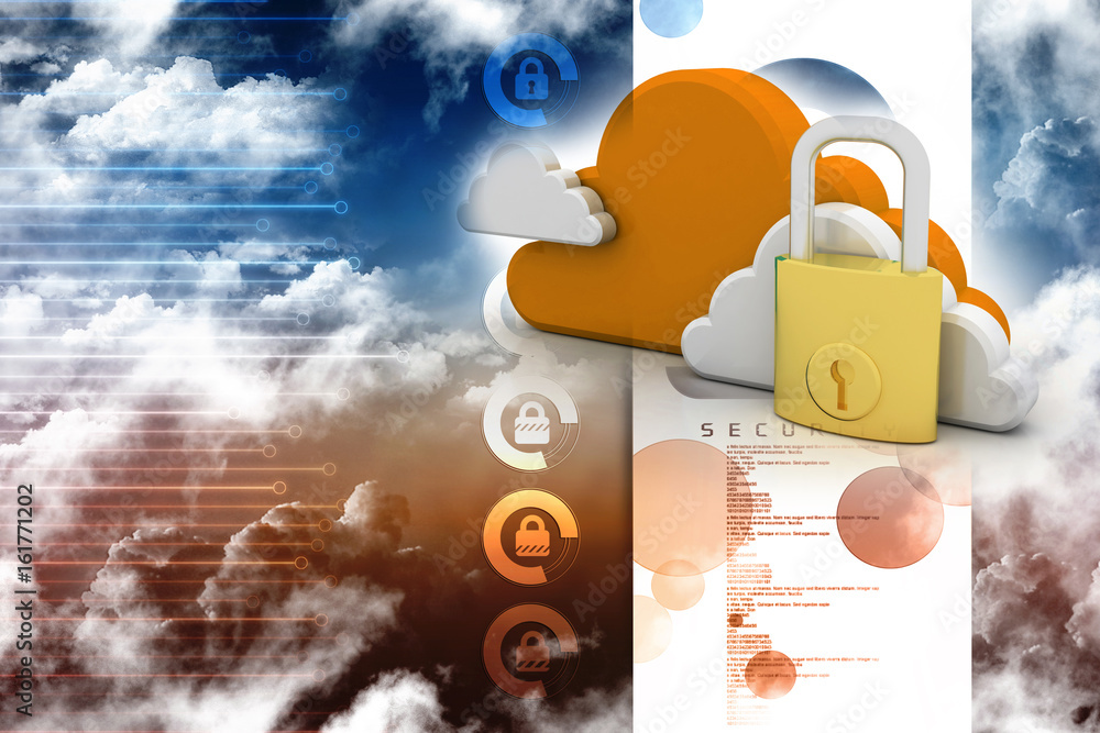 Poster 3d rendering cloud computing, security