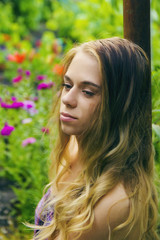 Naklejka premium Beautiful sad young girl