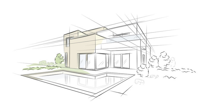 Linear architectural sketch detached house 