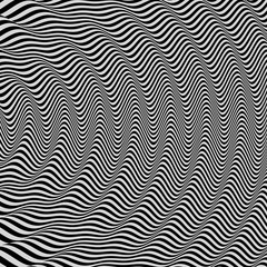Obraz premium 3D wavy background. Dynamic effect. Black and white design. Pattern with optical illusion. Vector illustration.