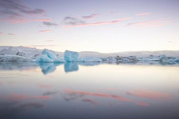 Frozen ice cubes flowing on glacier lagoon, Jokulsarlon, Iceland 