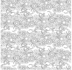 Seamless floral horizontal monochrome pattern stock vector illustration