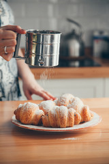 Pastries and desserts in the composition in rag background