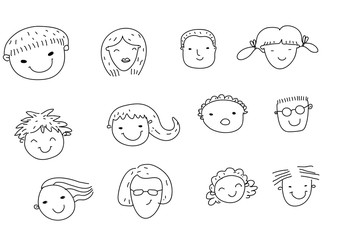 Group of sketch people face set