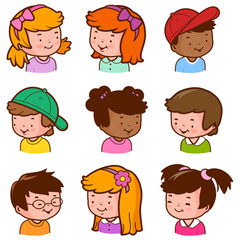 Diverse children, boys and girls avatars. Vector illustration