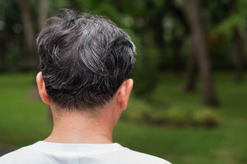 old senior or middle aged man with grey hair problem
