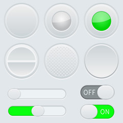 Gray and green interface elements - button, slider, toggle switch