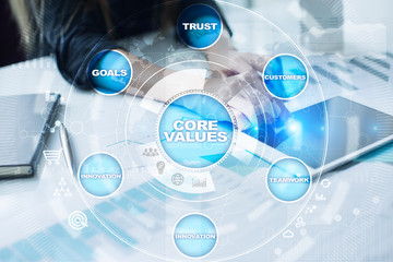 Core values business and technology concept on the virtual screen.