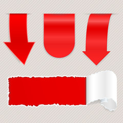 Red arrow label stickers on gray background
