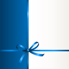 Vector Invitation card with blue holiday ribbon and bow. Gift Voucher Template  with  place for text.