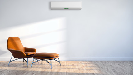 Living room with air conditioning. 3D rendering

