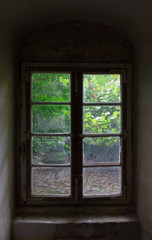 Fototapeta premium The window of an old farmhouse inside