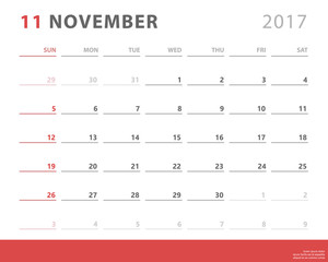 calendar planner for november 2017 starts sunday, vector calendar design 2017 year
