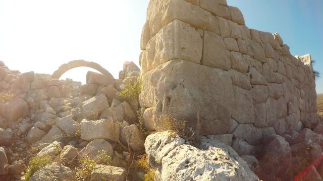 Panorama the Most Extant Build With Polygonal Laying and Arches Among Ruins Close up Adamkayalar Mersin Province Turkey