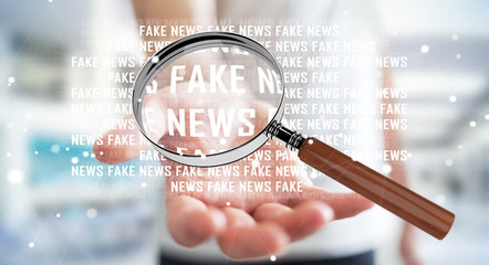 Businessman discovering fake news information 3D rendering