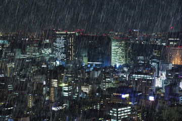 falling rain in Tokyo, Japan