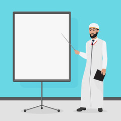Arabian Businessman at a presentation. Cartoon vector illustration.