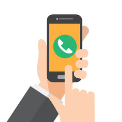 smartphone call , ringing phone. hand holds smartphone. vector illustration.