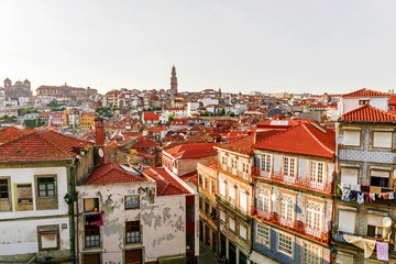 Fototapeta na wymiar Panorama of the evening city of Porto, Portugal