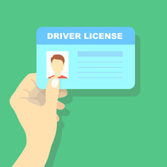 Hand holding car driving licence, id card illustration