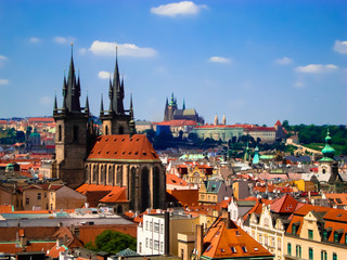 Fototapeta na wymiar Prague The Powder Tower view Church of Mother of God before Týn