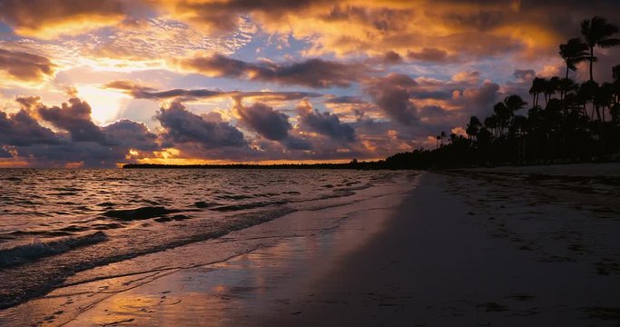 Sunrise landscape of paradise tropical island beach Punta Cana, Dominican Republic 