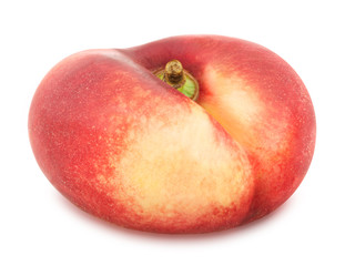 Flat nectarine isolated on white. Full depth of field.