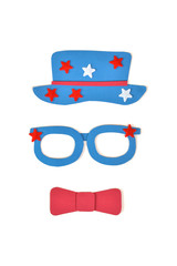 Glasses, hat and bowtie paper cut on white background - isolated
