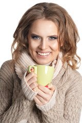 beautiful woman holding cup 