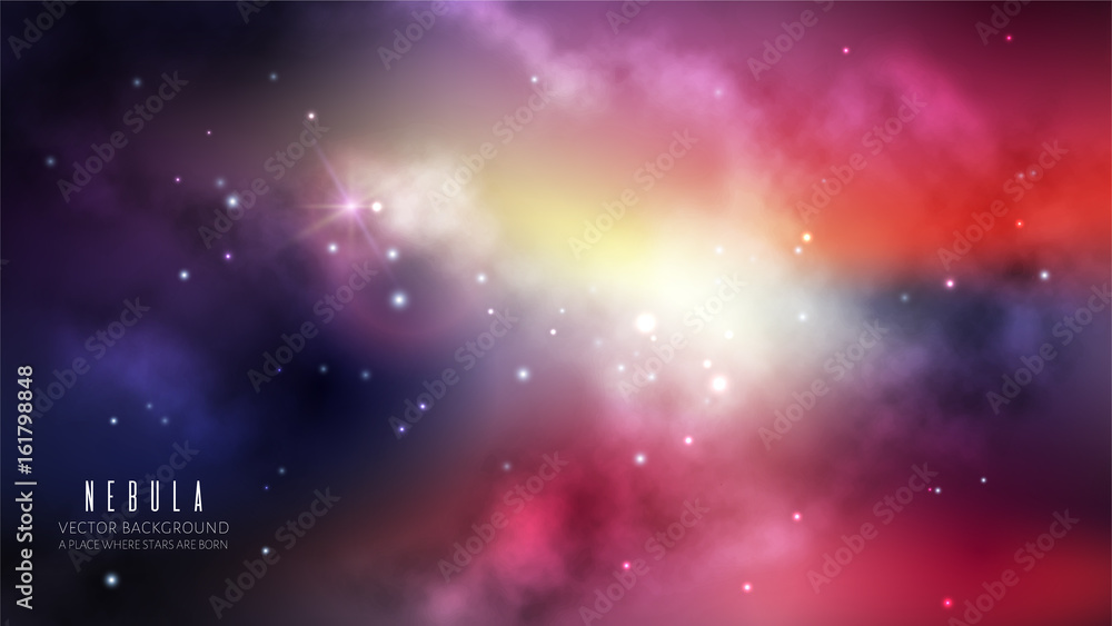 Wall mural vector multicolor space background with nebula and bright stars.