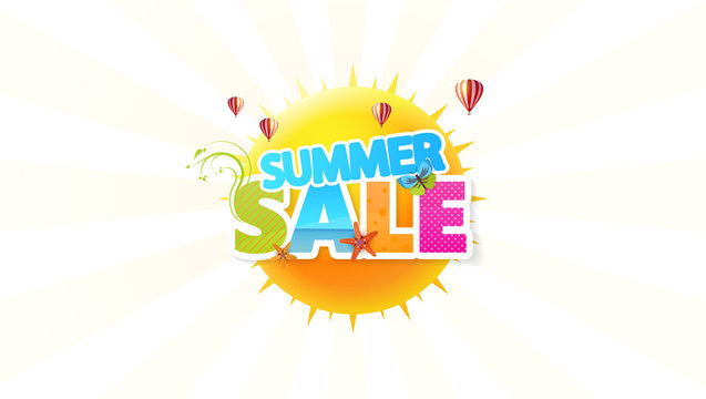 Summer Sale Abstract Vector Design with Rising Sun 