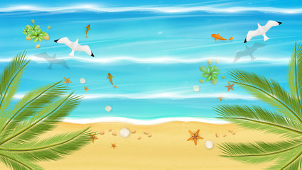 Fototapeta na wymiar Aerial view of summer beach in photorealistic vector style. 