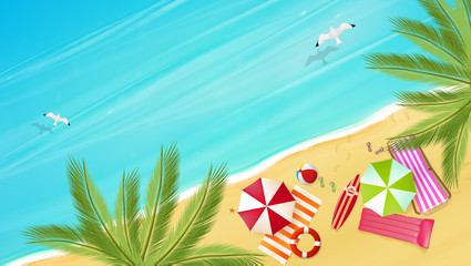 Fototapeta na wymiar Aerial view of summer beach in photorealistic vector style.