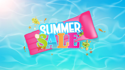Summer Sale Lettering, Aerial view of Ocean Vector Art. © Droidworker