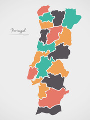 Portugal Map with states and modern round shapes