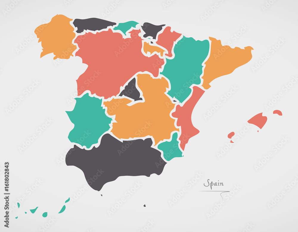 Wall mural spain map with states and modern round shapes - Wall murals