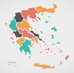 Greece Map with states and modern round shapes