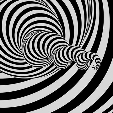Tunnel. Abstract 3D geometrical background. Black and white design. Pattern with optical illusion. Vector illustration. © Login