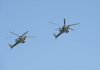 Fototapeta na wymiar Group attack helicopters Mi-28N 