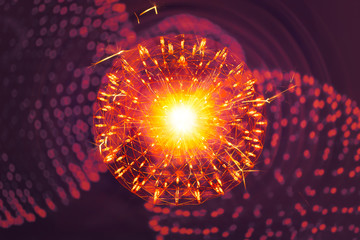 Nucleus of Atom molecule structure with radiation light nano physics science illusttration model...