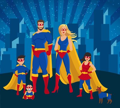 Family Of Superheroes Together Poster