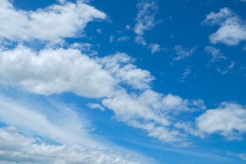 Blue sky with clouds closeup for background. Fluffy cloud in the blue sky.