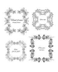 Sketch Ornamental Floral Design Frames Set