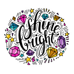 Words Shine Bright. Vector inspirational quote with doodle ornament.
